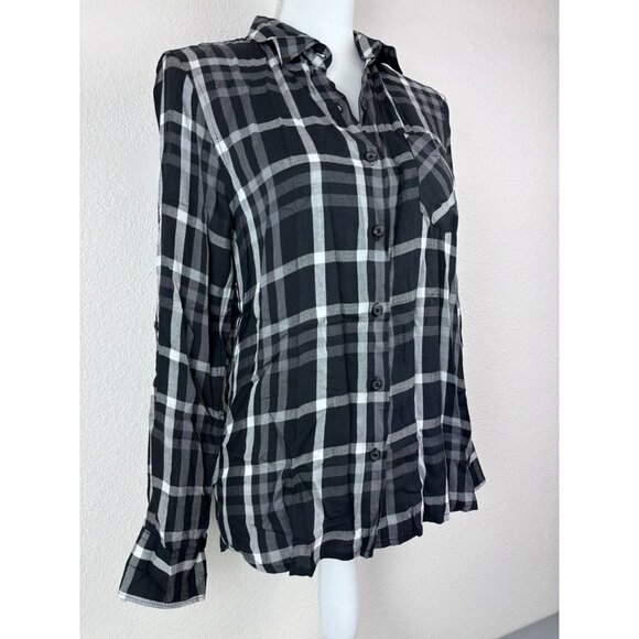 Woolrich women's small black plaid long roll tab sleeves button front shirt - Picture 2 of 7